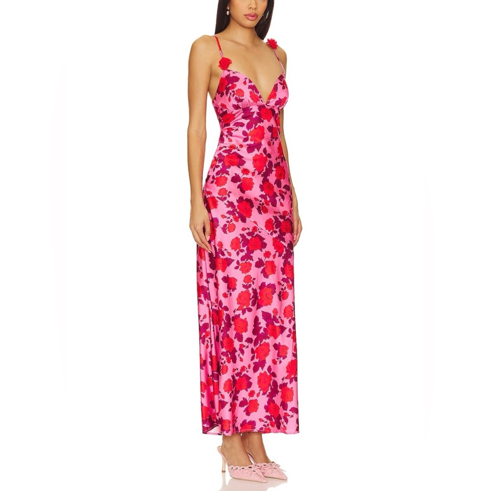 For Love And Lemons Pink and Red Floral Maxi Dress